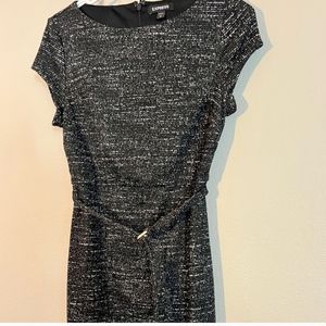 Express midi black and white dress with belt